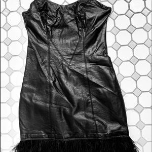 Bebe Leather & Feathers Mini Dress (XXS) 21” long